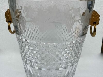 1950-70 'Champagne Bucket Crystal St Louis Engraved With Attributes Of The Vine And Gilt Bronze With Lion Heads