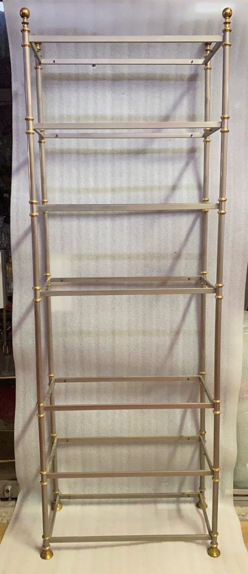 1970 'Shelf A 7 Levels In Polished Iron And Gilt Bronze Rings Maison Jansen With Ball Capitals H 202 X 74 cm