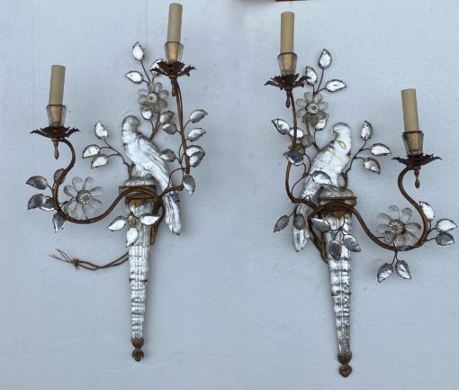 1970 ‘Pair Of Wall Lights With Parakeet Placed On A Sheath, Maison Baguès H 63 cm