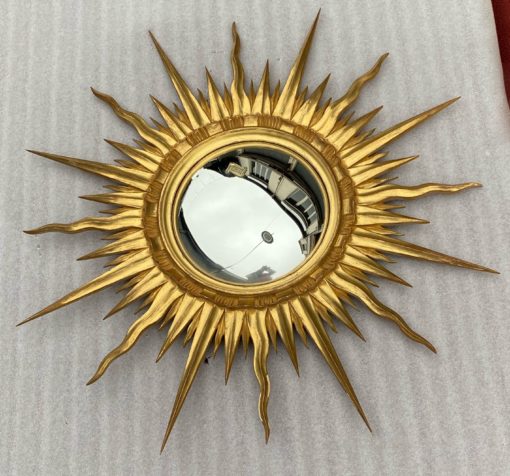 1970 ‘ Miroir Soleil Bois Doré Convexe Diamètre 89 Cm