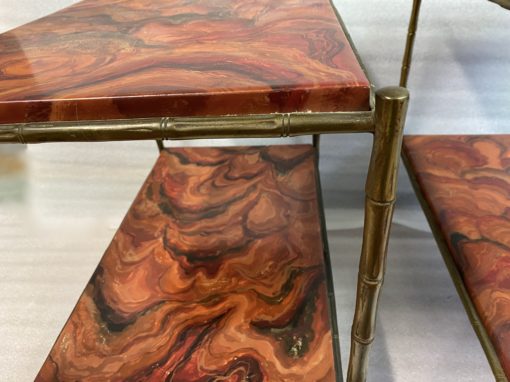 1950 ′ Pair of Maison Baguès Bamboo Decor Tables in Gilt Bronze With Wood Trays Marble Decor 64 X 39 X H 58 cm - Image 4