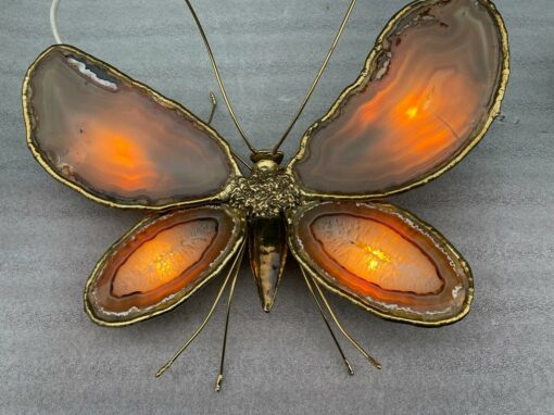 1970′ Pair Of Butterfly Sconces In Bronze Or Brass, Duval Brasseur Or Isabelle Faure, 4 Bulbs, Agate Wings: 53X H 45 cm - Image 25