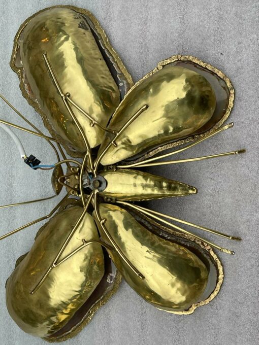 1970′ Pair Of Butterfly Sconces In Bronze Or Brass, Duval Brasseur Or Isabelle Faure, 4 Bulbs, Agate Wings: 53X H 45 cm - Image 23