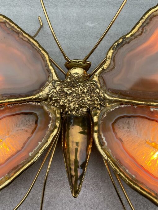1970′ Pair Of Butterfly Sconces In Bronze Or Brass, Duval Brasseur Or Isabelle Faure, 4 Bulbs, Agate Wings: 53X H 45 cm - Image 22