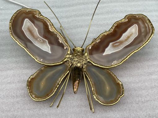 1970′ Pair Of Butterfly Sconces In Bronze Or Brass, Duval Brasseur Or Isabelle Faure, 4 Bulbs, Agate Wings: 53X H 45 cm - Image 21