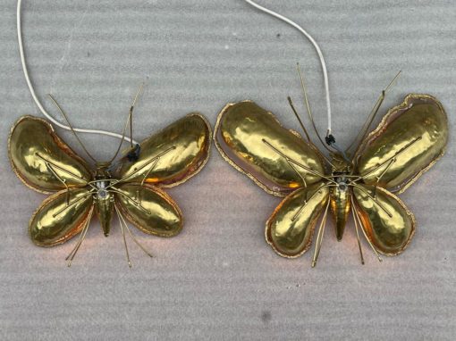 1970′ Pair Of Butterfly Sconces In Bronze Or Brass, Duval Brasseur Or Isabelle Faure, 4 Bulbs, Agate Wings: 53X H 45 cm - Image 20