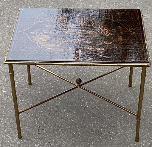 1950 ′ Maison Baguès Or Maison Jansen Table Bamboo Decor In Gilt Bronze With Chinese Lacquer Top 42 X 56 X H 45 CM - Image 7