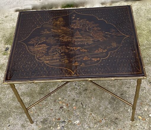 1950 ′ Maison Baguès Or Maison Jansen Table Bamboo Decor In Gilt Bronze With Chinese Lacquer Top 42 X 56 X H 45 CM - Image 5