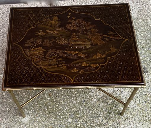1950 ′ Maison Baguès Or Maison Jansen Table Bamboo Decor In Gilt Bronze With Chinese Lacquer Top 42 X 56 X H 45 CM - Image 2