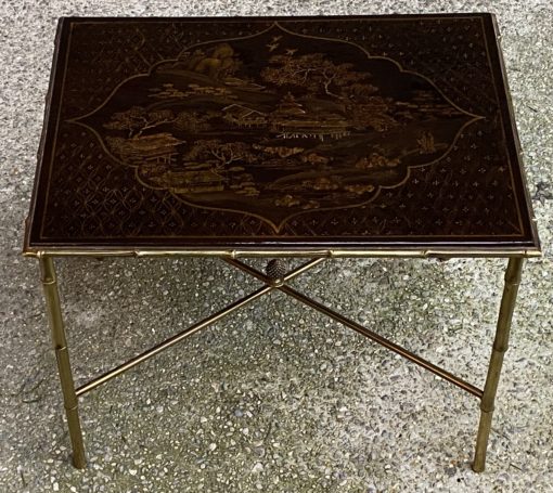 1950 ′ Maison Baguès Or Maison Jansen Table Bamboo Decor In Gilt Bronze With Chinese Lacquer Top 42 X 56 X H 45 CM