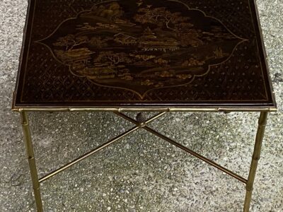 1950 ′ Maison Baguès Or Maison Jansen Table Bamboo Decor In Gilt Bronze With Chinese Lacquer Top 42 X 56 X H 45 CM