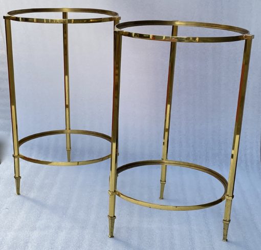 1950/70' Paire de Guéridons Ronds Bronze Doré Maison Ramsay Diamètre 40 x H 60 cm – Image 2