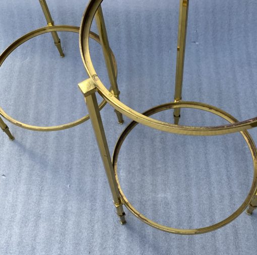 1950/70' Paire de Guéridons Ronds Bronze Doré Maison Ramsay Diamètre 40 x H 60 cm – Image 8