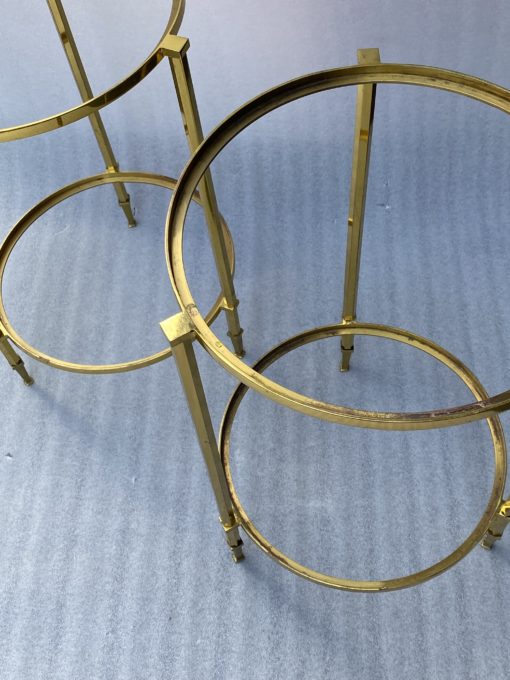 1950/70' Paire de Guéridons Ronds Bronze Doré Maison Ramsay Diamètre 40 x H 60 cm – Image 7