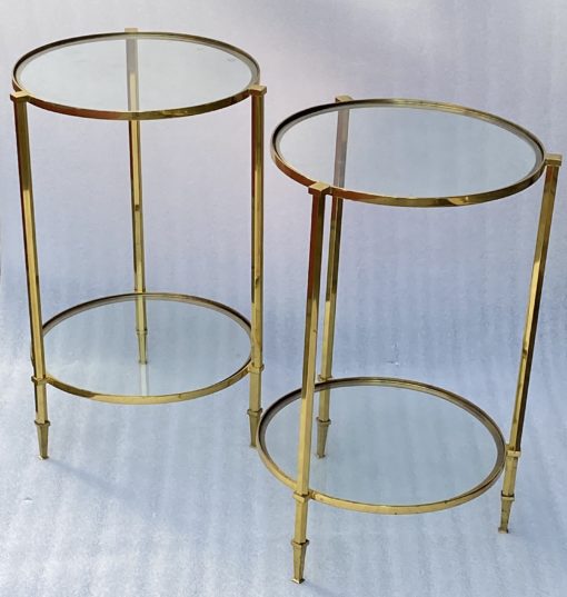 1950/70' Paire de Guéridons Ronds Bronze Doré Maison Ramsay Diamètre 40 x H 60 cm
