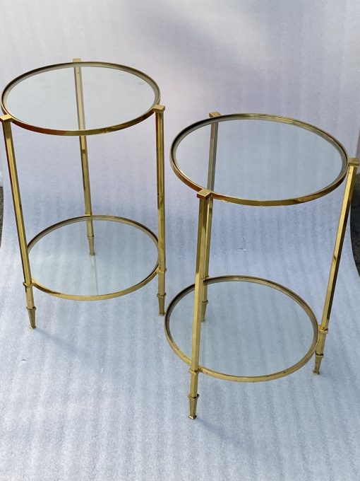 1950/70' Paire de Guéridons Ronds Bronze Doré Maison Ramsay Diamètre 40 x H 60 cm – Image 4