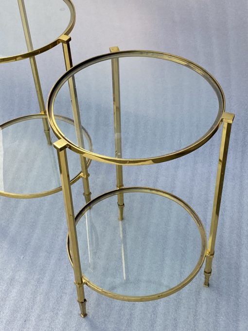 1950/70' Paire de Guéridons Ronds Bronze Doré Maison Ramsay Diamètre 40 x H 60 cm – Image 3