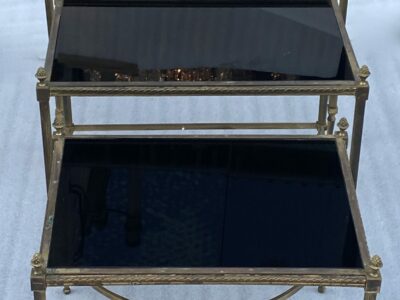 1970′ Series of 3 Maison Baguès Nesting Tables Bamboo Model Gilt Bronze 3 Black Opaline Trays 58 X 40 X H 58 cm