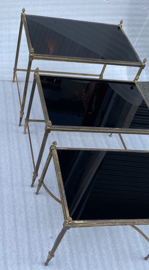 1970′ Series of 3 Maison Baguès Nesting Tables Bamboo Model Gilt Bronze 3 Black Opaline Trays 58 X 40 X H 58 cm - Image 12