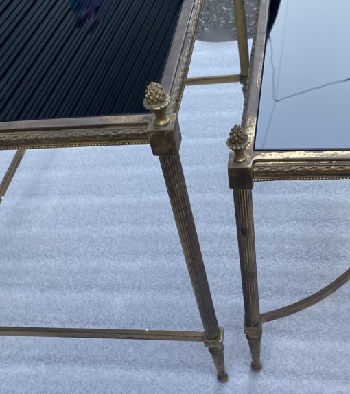 1970′ Series of 3 Maison Baguès Nesting Tables Bamboo Model Gilt Bronze 3 Black Opaline Trays 58 X 40 X H 58 cm - Image 11