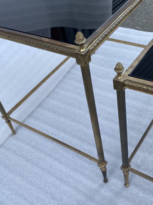 1970′ Series of 3 Maison Baguès Nesting Tables Bamboo Model Gilt Bronze 3 Black Opaline Trays 58 X 40 X H 58 cm - Image 10