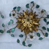 1970′ Ceiling Light or Sconce Decorated with Flowers and Leaves in Golden Metal Maison Baguès or Banci Style Blue Glass Leaves - Image 3