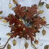 1970′ Ceiling Light or Sconce Decorated with Flowers and Leaves in Golden Metal Maison Baguès or Banci Style Blue Glass Leaves - Image 2
