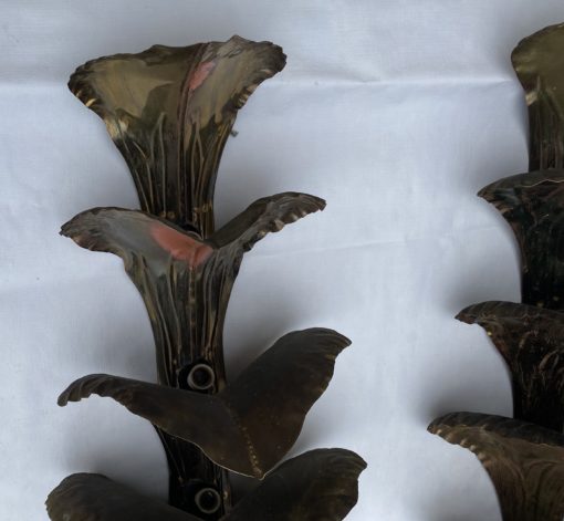1970′ Pair of Patinated Brass Wall Lights Allegory Ginkgo Foliage with 4 Bulbs Symbol Longevity H 85 X 31 cm - Image 3