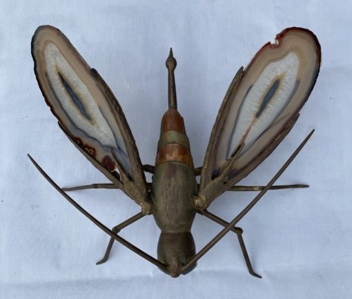 1970′ Mosquito Wall Lamp in Bronze or Brass, Duval Brasseur Or Isabelle Faure, Signed Bihan, Agate Wings: 30 X H 30 cm - Image 7