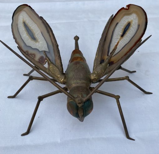 1970′ Mosquito Wall Lamp in Bronze or Brass, Duval Brasseur Or Isabelle Faure, Signed Bihan, Agate Wings: 30 X H 30 cm