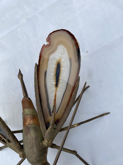 1970′ Mosquito Wall Lamp in Bronze or Brass, Duval Brasseur Or Isabelle Faure, Signed Bihan, Agate Wings: 30 X H 30 cm - Image 4