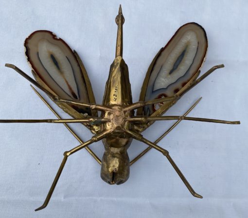 1970′ Mosquito Wall Lamp in Bronze or Brass, Duval Brasseur Or Isabelle Faure, Signed Bihan, Agate Wings: 30 X H 30 cm - Image 3