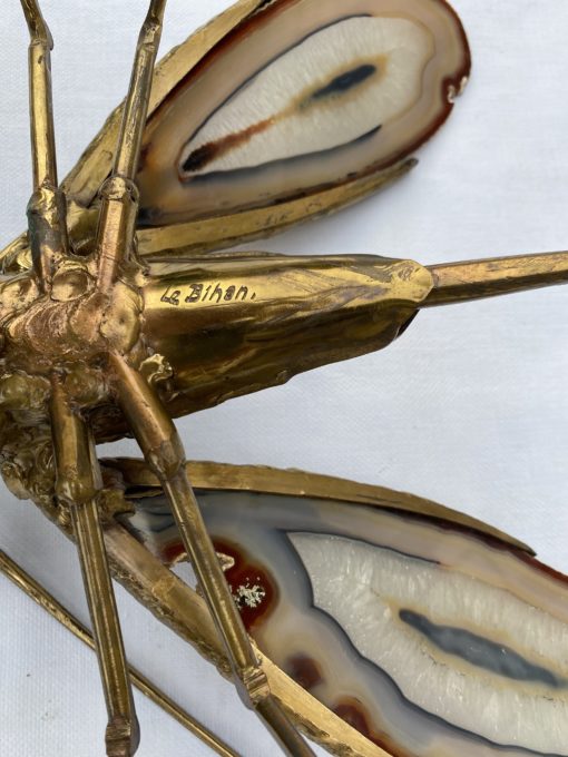 1970′ Mosquito Wall Lamp in Bronze or Brass, Duval Brasseur Or Isabelle Faure, Signed Bihan, Agate Wings: 30 X H 30 cm - Image 2