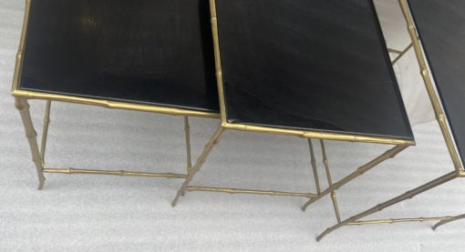 1970′ Maison Baguès Nesting Tables, 3 Black Mirror Trays and Bamboo Decor Uprights 61 X 40 X H 45 cm - Image 8