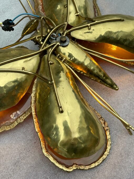 1970′ Pair Of Butterfly Sconces In Bronze Or Brass, Duval Brasseur Or Isabelle Faure, 4 Bulbs, Agate Wings: 53X H 45 cm - Image 19
