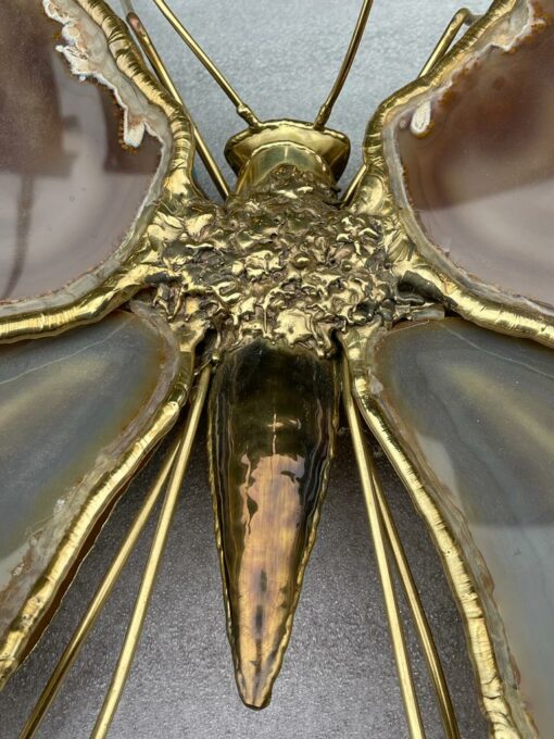 1970′ Pair Of Butterfly Sconces In Bronze Or Brass, Duval Brasseur Or Isabelle Faure, 4 Bulbs, Agate Wings: 53X H 45 cm - Image 18