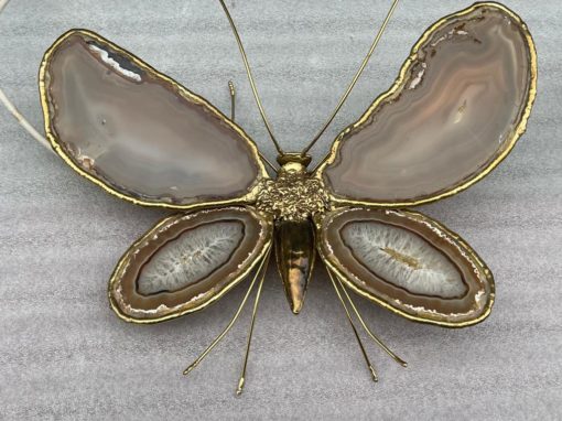 1970′ Pair Of Butterfly Sconces In Bronze Or Brass, Duval Brasseur Or Isabelle Faure, 4 Bulbs, Agate Wings: 53X H 45 cm - Image 17