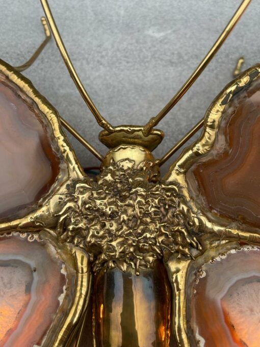 1970′ Pair Of Butterfly Sconces In Bronze Or Brass, Duval Brasseur Or Isabelle Faure, 4 Bulbs, Agate Wings: 53X H 45 cm - Image 16