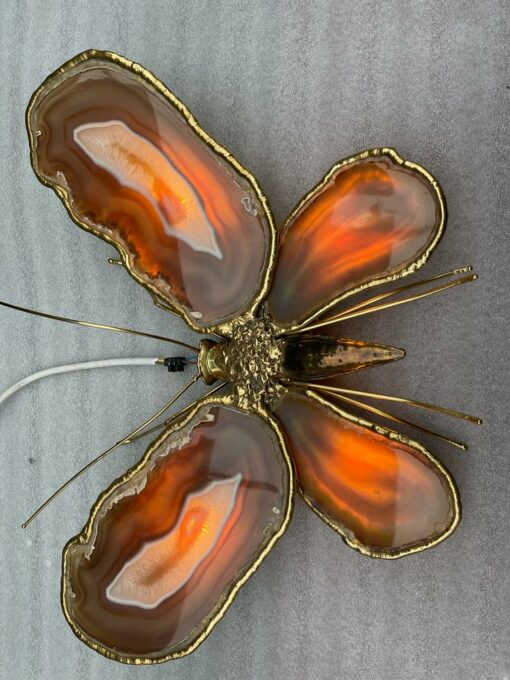 1970′ Pair Of Butterfly Sconces In Bronze Or Brass, Duval Brasseur Or Isabelle Faure, 4 Bulbs, Agate Wings: 53X H 45 cm - Image 15