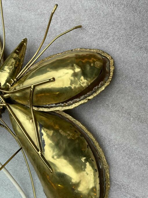 1970′ Pair Of Butterfly Sconces In Bronze Or Brass, Duval Brasseur Or Isabelle Faure, 4 Bulbs, Agate Wings: 53X H 45 cm - Image 14
