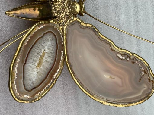 1970′ Pair Of Butterfly Sconces In Bronze Or Brass, Duval Brasseur Or Isabelle Faure, 4 Bulbs, Agate Wings: 53X H 45 cm - Image 13