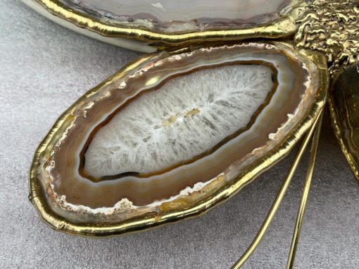 1970′ Pair Of Butterfly Sconces In Bronze Or Brass, Duval Brasseur Or Isabelle Faure, 4 Bulbs, Agate Wings: 53X H 45 cm - Image 12