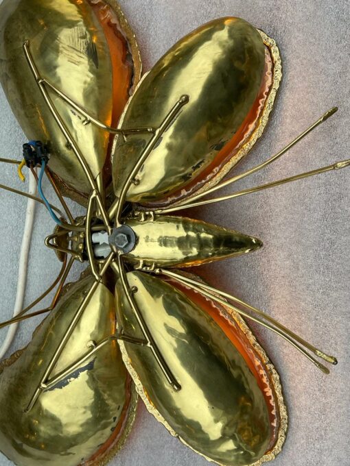 1970′ Pair Of Butterfly Sconces In Bronze Or Brass, Duval Brasseur Or Isabelle Faure, 4 Bulbs, Agate Wings: 53X H 45 cm - Image 11