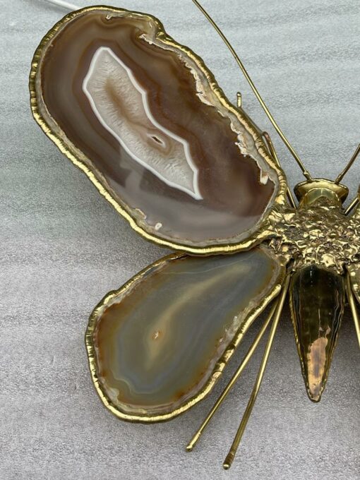 1970′ Pair Of Butterfly Sconces In Bronze Or Brass, Duval Brasseur Or Isabelle Faure, 4 Bulbs, Agate Wings: 53X H 45 cm - Image 10
