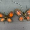 1970′ Paire D'Appliques Papillon en Bronze ou Laiton, Duval Brasseur Ou Isabelle Faure, 4 Ampoules, Ailes d’Agate : 53X H 45 cm