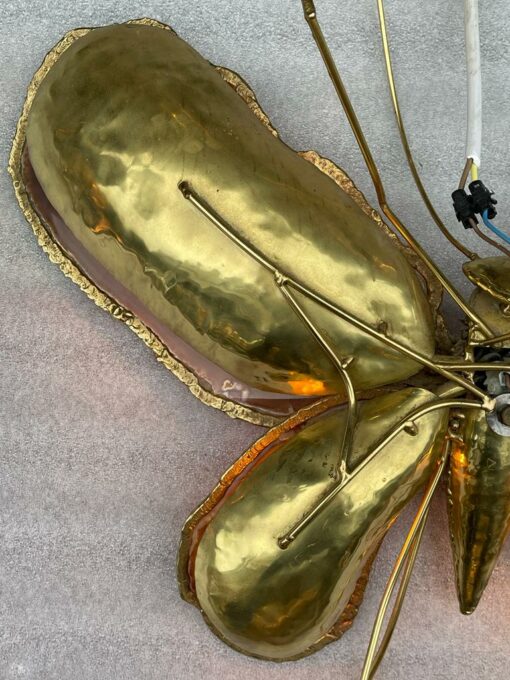 1970′ Pair Of Butterfly Sconces In Bronze Or Brass, Duval Brasseur Or Isabelle Faure, 4 Bulbs, Agate Wings: 53X H 45 cm - Image 7