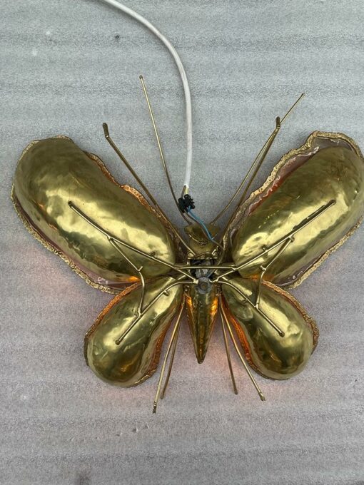 1970′ Pair Of Butterfly Sconces In Bronze Or Brass, Duval Brasseur Or Isabelle Faure, 4 Bulbs, Agate Wings: 53X H 45 cm - Image 5