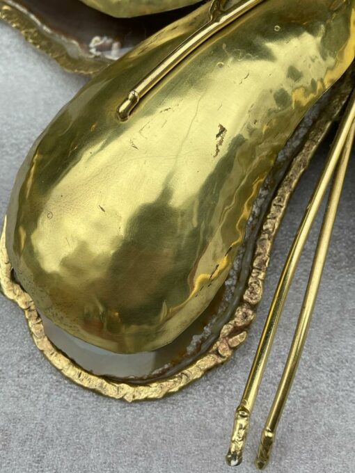1970′ Pair Of Butterfly Sconces In Bronze Or Brass, Duval Brasseur Or Isabelle Faure, 4 Bulbs, Agate Wings: 53X H 45 cm - Image 4