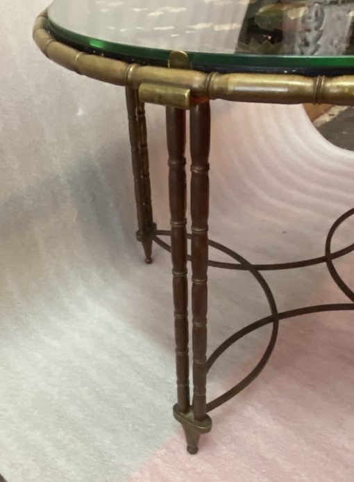 1950/70′ Round Bronze Coffee Table Palm Tree Decor, Black Chinese Lacquer Tray In The Style Of Maison Baguès - Image 11