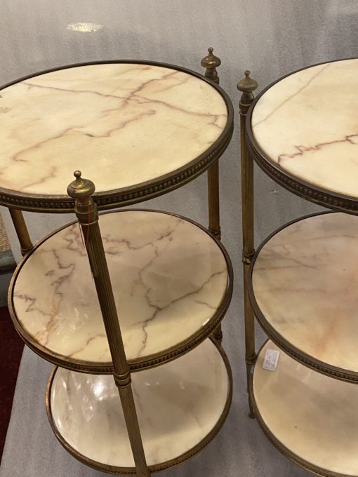 1970' Pair Of Pedestal Tables Or Round Stands Gilt Bronze And Onyx 3 Trays Maison Jansen, Baguès Or Charles ∅ 40 H 81 cm - Image 9